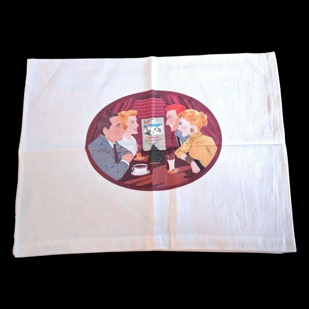 White Christmas Movie Scenes Kitchen Tea Towels Set of 4 100% Cotton White 23x15